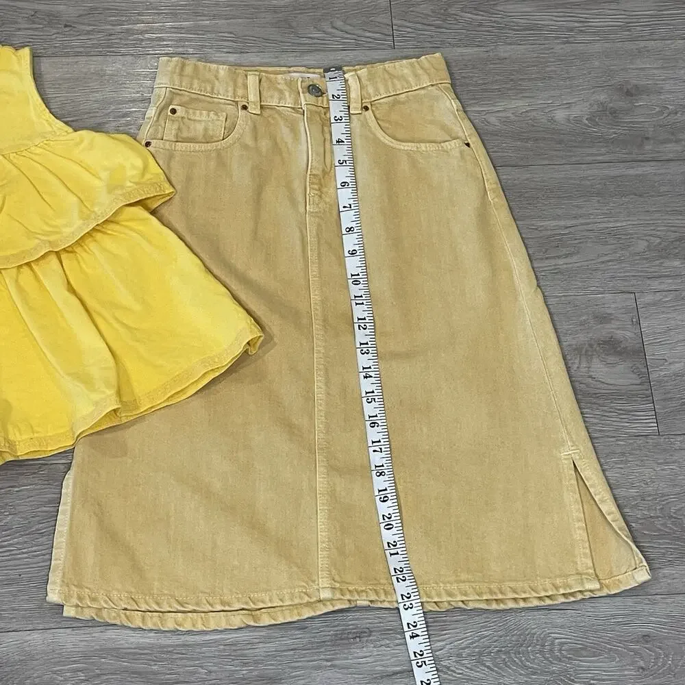 Girls Outfit Set Janie and Jack & Zara Size 10 Ruffle Top Yellow Denim Skirt‎